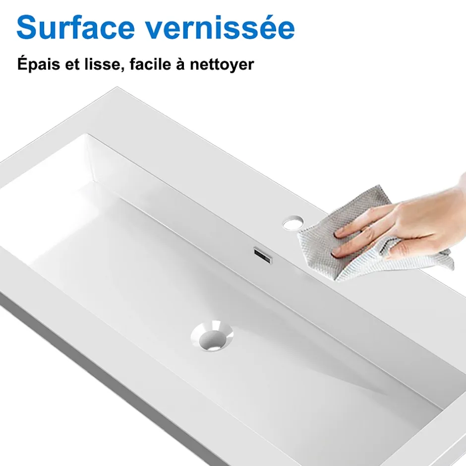 AICA Sanitaire Meuble de salle de bain mural 100 cm Noyer - 2 tiroirs, lavabo (jointless & résistant),