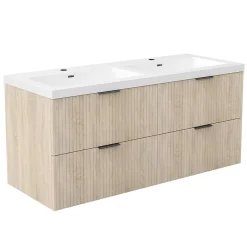 AICA Sanitaire Meuble de salle de bain mural 120 cm Chêne - 4 tiroirs, lavabo (jointless & résistant),* Meuble Vasque