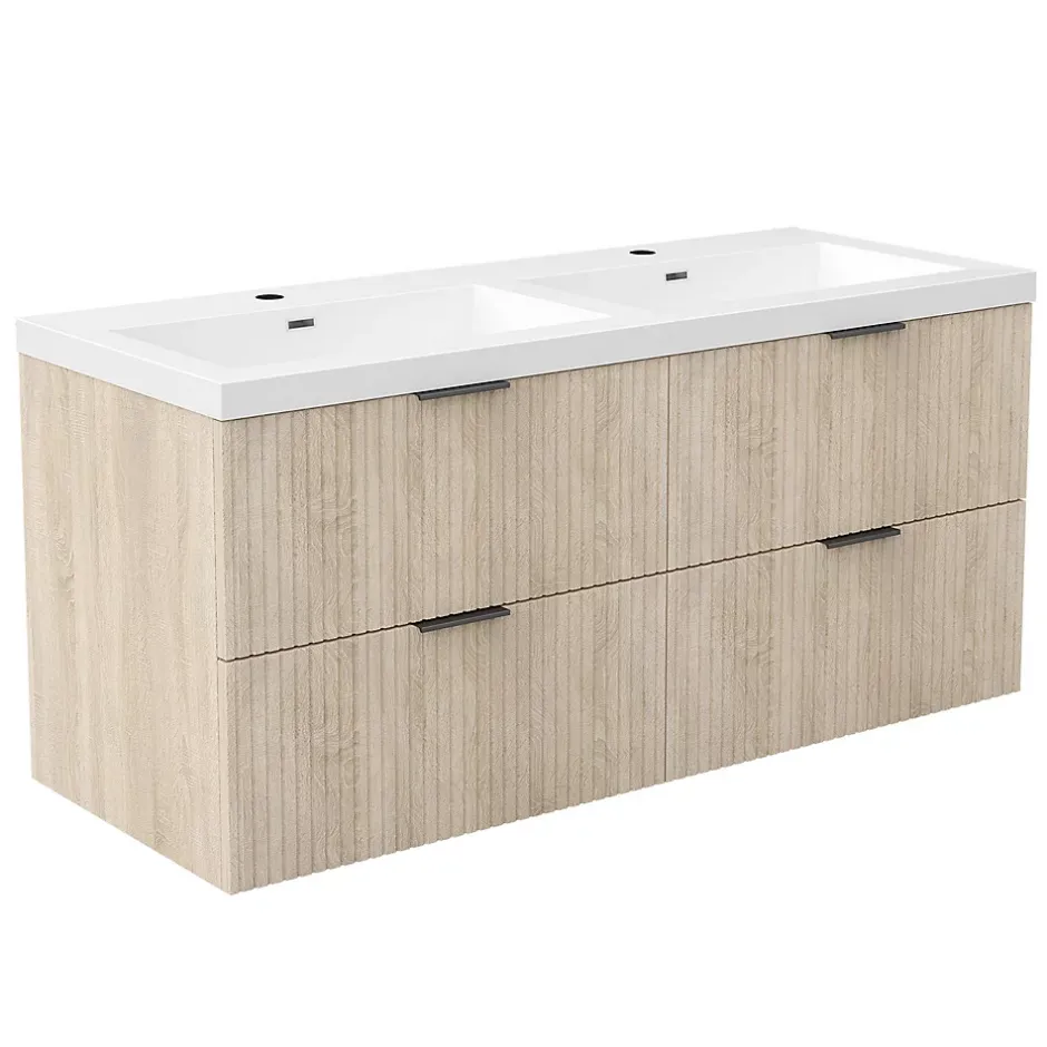 AICA Sanitaire Meuble de salle de bain mural 120 cm Chêne - 4 tiroirs, lavabo (jointless & résistant),* Meuble Vasque