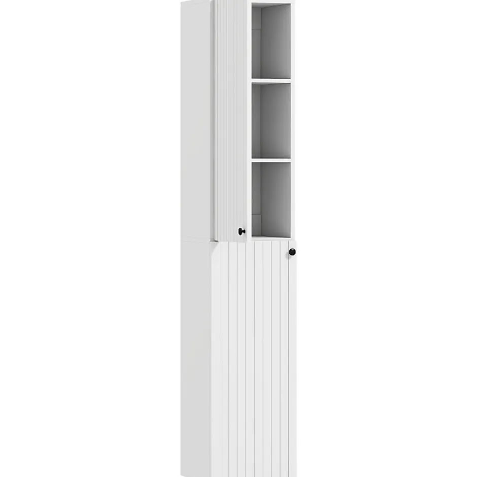 ProximaX Meuble de salle de bain mural, surface laquée, 6 étagères, MDF, blanc
