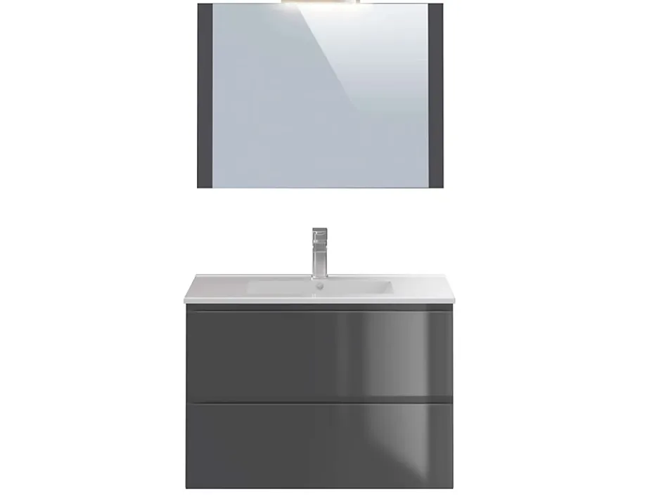 T-Bath Meuble de salle de bain NELI 2 tiroirs 80 cm anthracite Inclus lavabo, miroir et applique LED* Ensemble Meuble De Salle De Bains