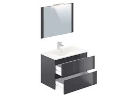 T-Bath Meuble de salle de bain NELI 2 tiroirs 80 cm anthracite Inclus lavabo, miroir et applique LED* Ensemble Meuble De Salle De Bains