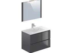 T-Bath Meuble de salle de bain NELI 2 tiroirs 80 cm anthracite Inclus lavabo, miroir et applique LED* Ensemble Meuble De Salle De Bains