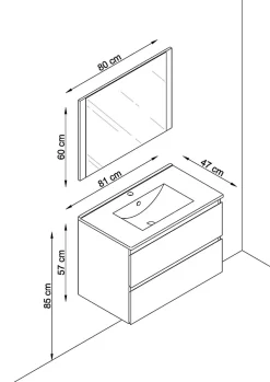 T-Bath Meuble de salle de bain NELI 2 tiroirs 80 cm anthracite Inclus lavabo, miroir et applique LED* Ensemble Meuble De Salle De Bains
