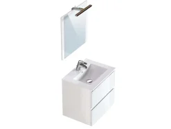 T-Bath Meuble de salle de bain NELI 2 tiroirs 60 cm blanc brillant Inclus lavabo, miroir et applique LED* Ensemble Meuble De Salle De Bains