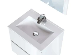 T-Bath Meuble de salle de bain NELI 2 tiroirs 60 cm blanc brillant Inclus lavabo, miroir et applique LED* Ensemble Meuble De Salle De Bains
