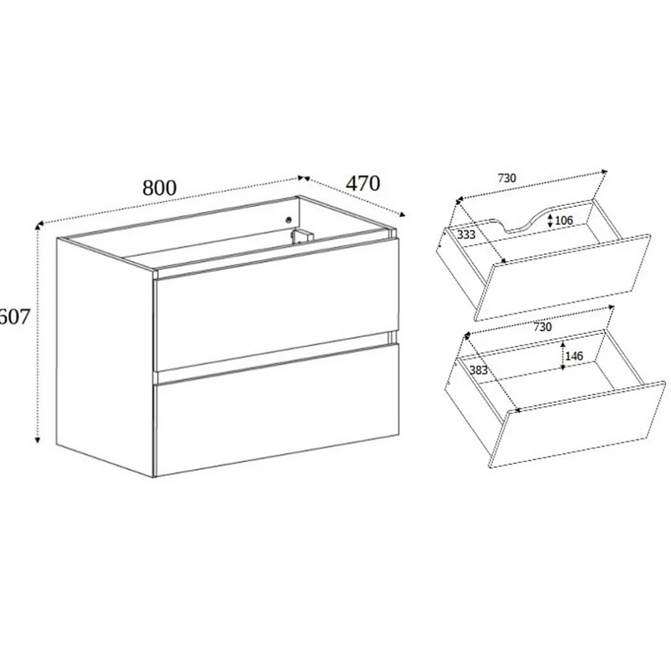 3xE Living Meuble de salle de bain, pieds, Couleur : Chêne Clair, 60 x 46 x 80,7 cm, sans plan de travail* Lave-Mains