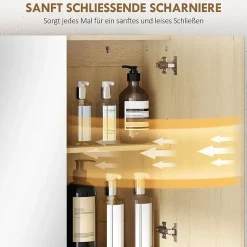 ProximaX Meuble de salle de bain, portes miroir, étagère ouverte, fixation murale, MDF, aggloméré, chêne
