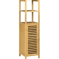 ProximaX Meuble de salle de bain réglable en hauteur, meuble de salle de bain en bambou, avec deux étagères ouvertes, bois naturel