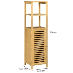 ProximaX Meuble de salle de bain réglable en hauteur, meuble de salle de bain en bambou, avec deux étagères ouvertes, bois naturel