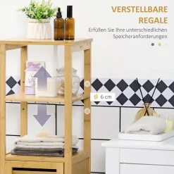 ProximaX Meuble de salle de bain réglable en hauteur, meuble de salle de bain en bambou, avec deux étagères ouvertes, bois naturel