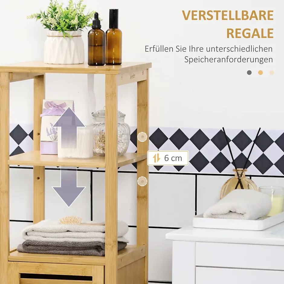 ProximaX Meuble de salle de bain réglable en hauteur, meuble de salle de bain en bambou, avec deux étagères ouvertes, bois naturel
