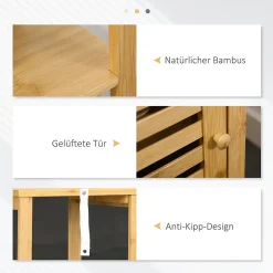 ProximaX Meuble de salle de bain réglable en hauteur, meuble de salle de bain en bambou, avec deux étagères ouvertes, bois naturel