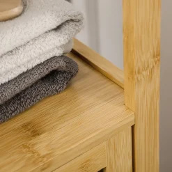 ProximaX Meuble de salle de bain réglable en hauteur, meuble de salle de bain en bambou, avec deux étagères ouvertes, bois naturel