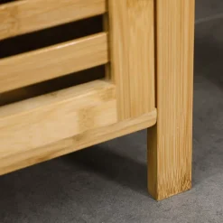 ProximaX Meuble de salle de bain réglable en hauteur, meuble de salle de bain en bambou, avec deux étagères ouvertes, bois naturel