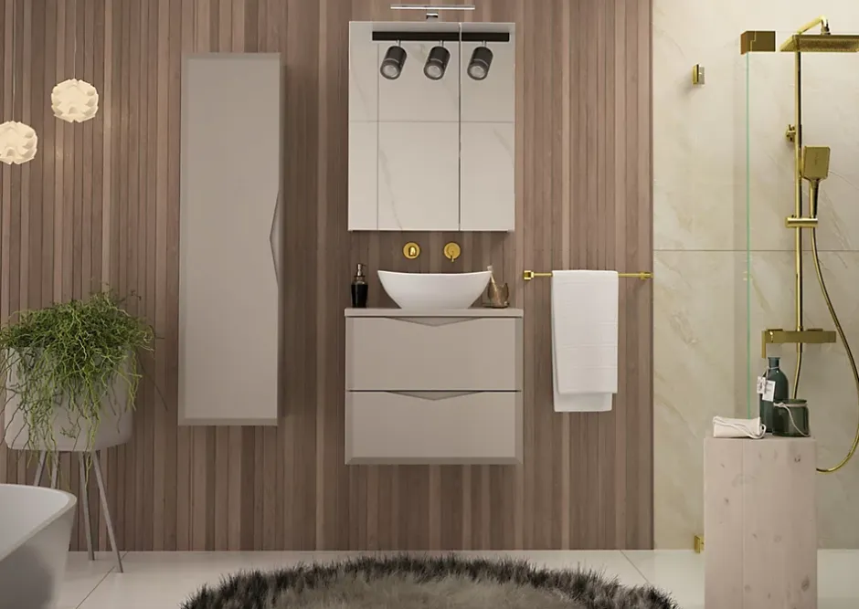 Furnidea Meuble de salle de bain sous vasque suspendu DELCA cachemire 60 cm