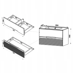 Furnidea Meuble de salle de bain sous vasque suspendu AVELLA noyer et noir 80 cm