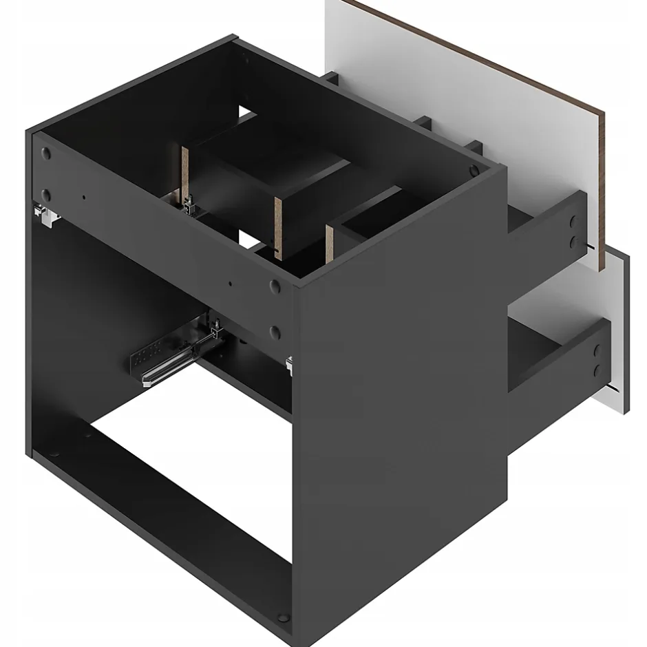 Furnidea Meuble de salle de bain sous vasque suspendu AVELLA noyer et noir 60 cm* Meuble Sous Lavabo