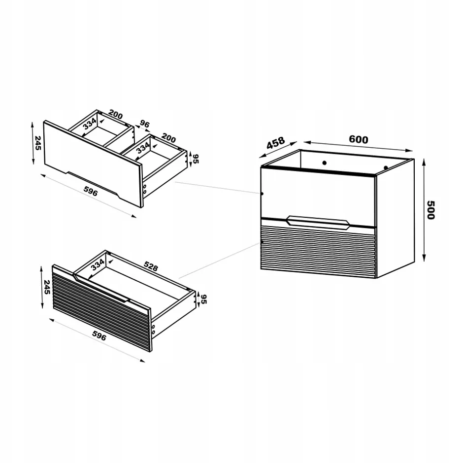 Furnidea Meuble de salle de bain sous vasque suspendu AVELLA noyer et noir 60 cm* Meuble Sous Lavabo