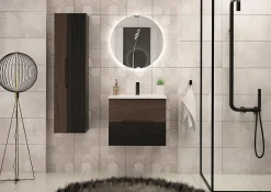 Furnidea Meuble de salle de bain sous vasque suspendu AVELLA noyer et noir 60 cm* Meuble Sous Lavabo