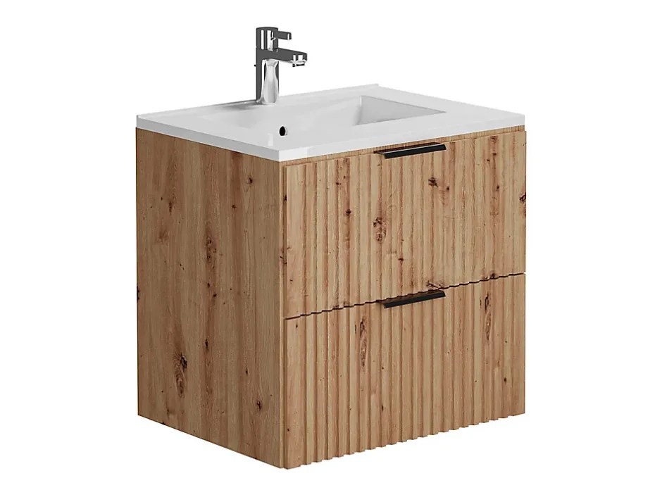 Vente-unique Meuble de salle de bain suspendu strié avec vasque à encastrer - Naturel clair - 60 cm - ZEVARA