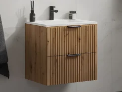 Vente-unique Meuble de salle de bain suspendu strié avec vasque à encastrer - Naturel clair - 60 cm - ZEVARA