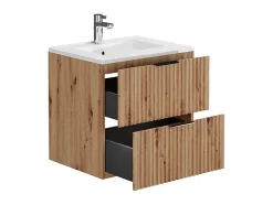 Vente-unique Meuble de salle de bain suspendu strié avec vasque à encastrer - Naturel clair - 60 cm - ZEVARA