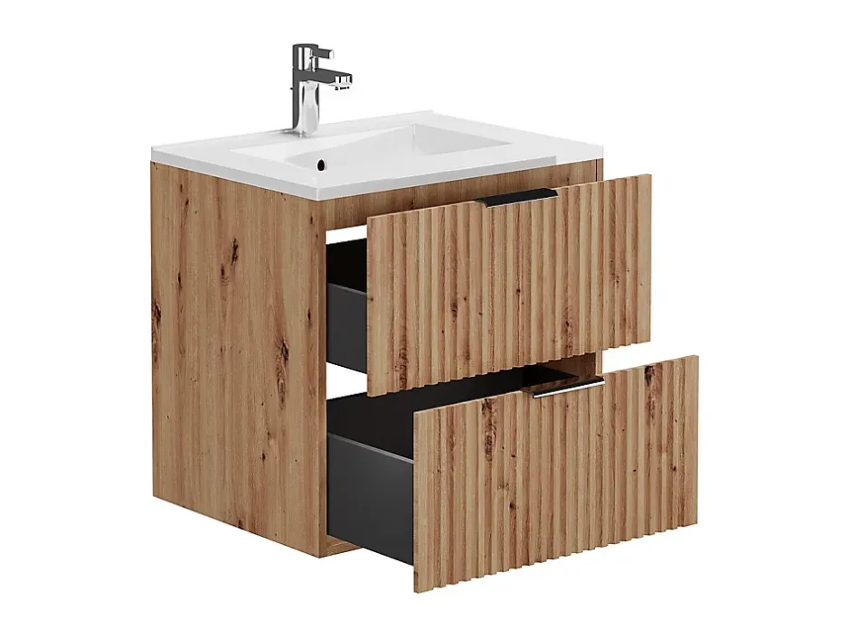 Vente-unique Meuble de salle de bain suspendu strié avec vasque à encastrer - Naturel clair - 60 cm - ZEVARA