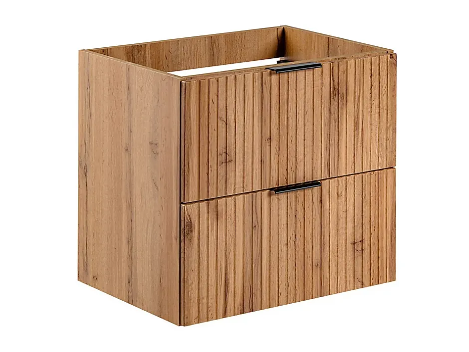 Vente-unique Meuble de salle de bain suspendu strié avec vasque à encastrer - Naturel clair - 60 cm - ZEVARA