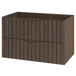 Furnidea Meuble de salle de bain sous vasque suspendu STELLA coloris noyer 80 cm façades rainurées* Meuble Sous Lavabo
