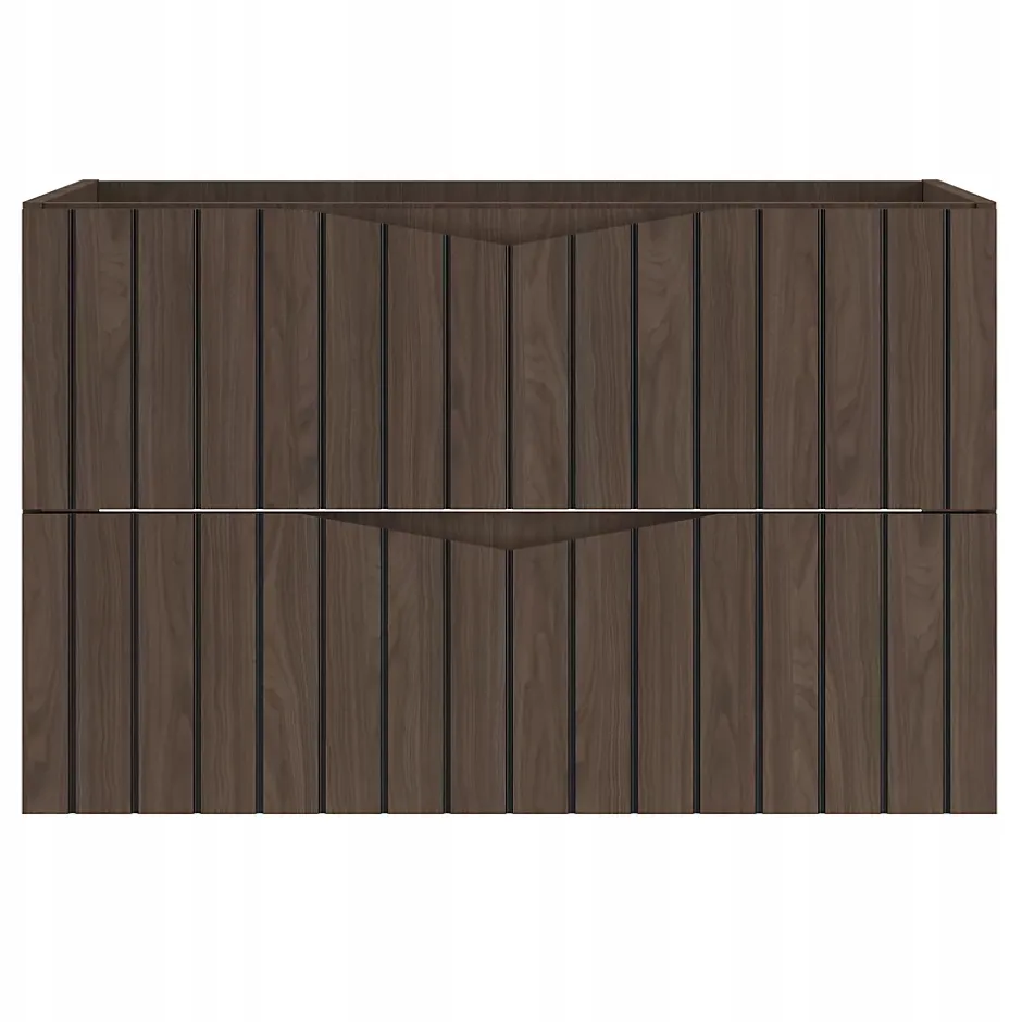 Furnidea Meuble de salle de bain sous vasque suspendu STELLA coloris noyer 80 cm façades rainurées* Meuble Sous Lavabo