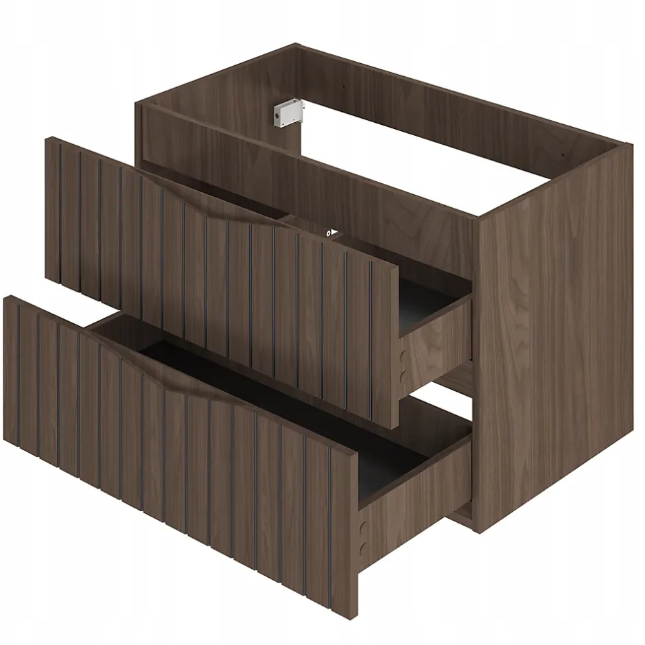 Furnidea Meuble de salle de bain sous vasque suspendu STELLA coloris noyer 80 cm façades rainurées* Meuble Sous Lavabo