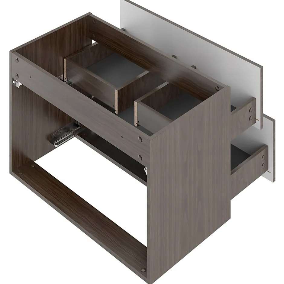 Furnidea Meuble de salle de bain sous vasque suspendu STELLA coloris noyer 80 cm façades rainurées* Meuble Sous Lavabo