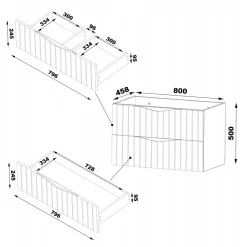 Furnidea Meuble de salle de bain sous vasque suspendu STELLA coloris noyer 80 cm façades rainurées* Meuble Sous Lavabo
