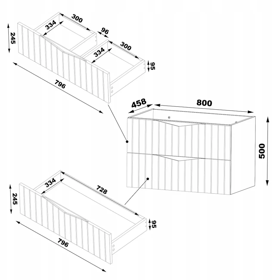Furnidea Meuble de salle de bain sous vasque suspendu STELLA coloris noyer 80 cm façades rainurées* Meuble Sous Lavabo