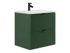 Vente-unique Meuble de salle de bain suspendu strié avec vasque à encastrer - Vert mat - 60 cm - ZEVINI* Meuble Vasque
