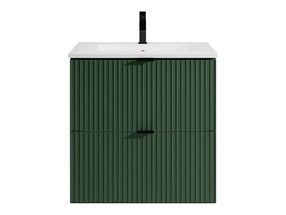 Vente-unique Meuble de salle de bain suspendu strié avec vasque à encastrer - Vert mat - 60 cm - ZEVINI* Meuble Vasque
