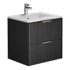 Vente-unique Meuble de salle de bain suspendu strié avec vasque à encastrer - Noir - 60 cm - ZEVARA* Meuble Vasque