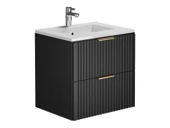Vente-unique Meuble de salle de bain suspendu strié avec vasque à encastrer - Noir - 60 cm - ZEVARA* Meuble Vasque