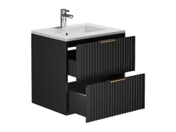 Vente-unique Meuble de salle de bain suspendu strié avec vasque à encastrer - Noir - 60 cm - ZEVARA* Meuble Vasque