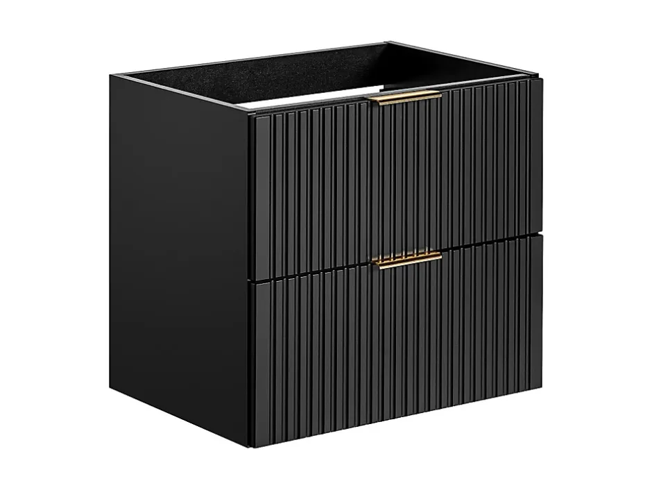 Vente-unique Meuble de salle de bain suspendu strié avec vasque à encastrer - Noir - 60 cm - ZEVARA* Meuble Vasque