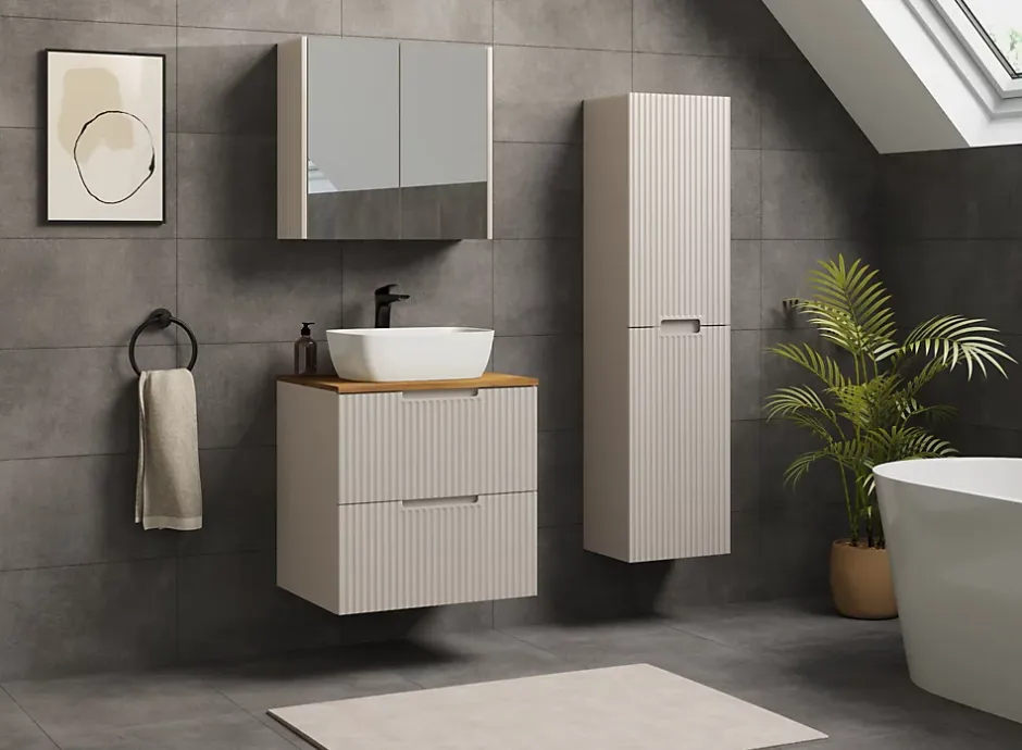 Furnidea Meuble de salle de bain suspendu sous vasque VENA cachmire 60 cm