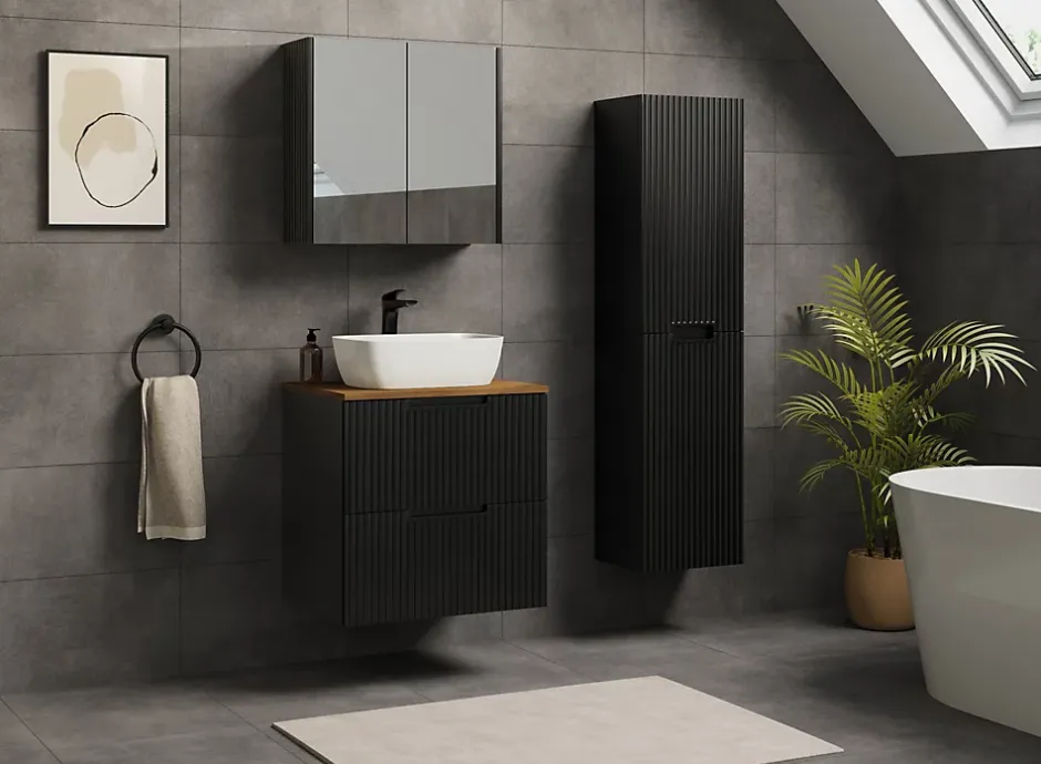 Furnidea Meuble de salle de bain suspendu sous vasque VENA noir 60 cm