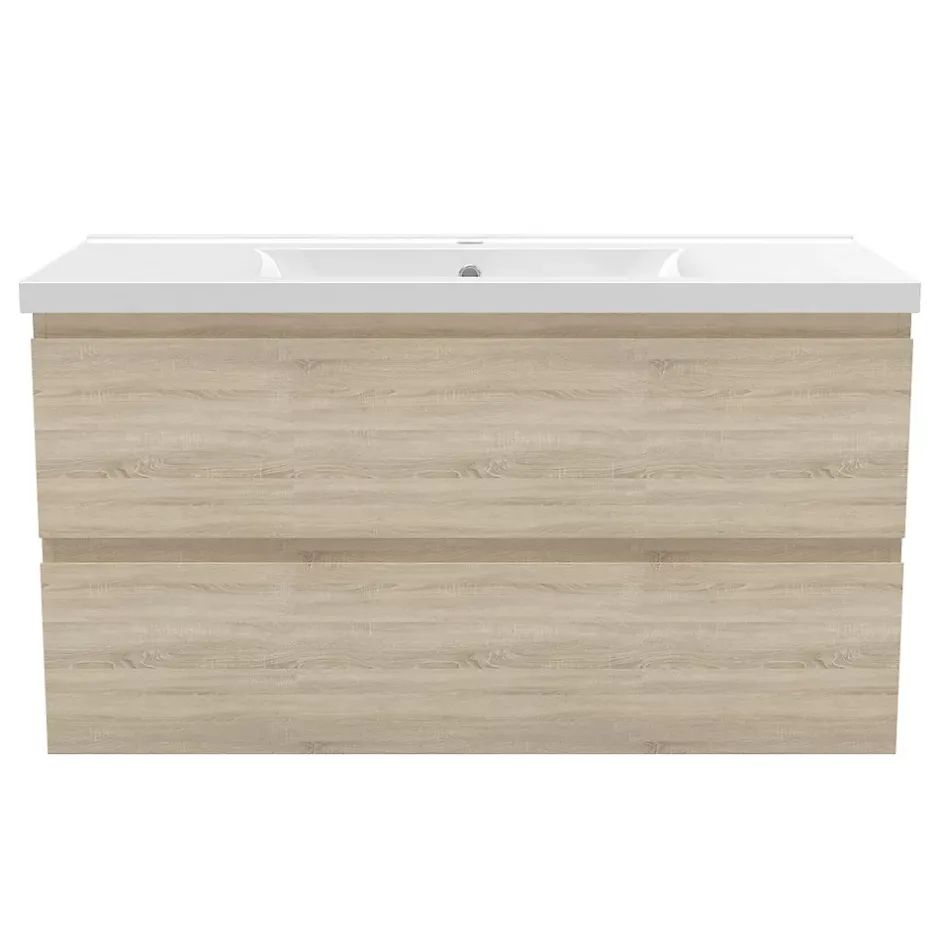 AICA Sanitaire Meuble de salle de bain suspendre avec vasque 2 tiroirs fermeture amortie, meuble de rangement bois clair, 100cm* Meuble Vasque