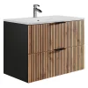 Vente-unique Meuble de salle de bain suspendu avec vasque à encastrer - Naturel clair et noir - 80 cm - MADELA
