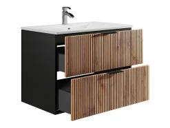 Vente-unique Meuble de salle de bain suspendu avec vasque à encastrer - Naturel clair et noir - 80 cm - MADELA
