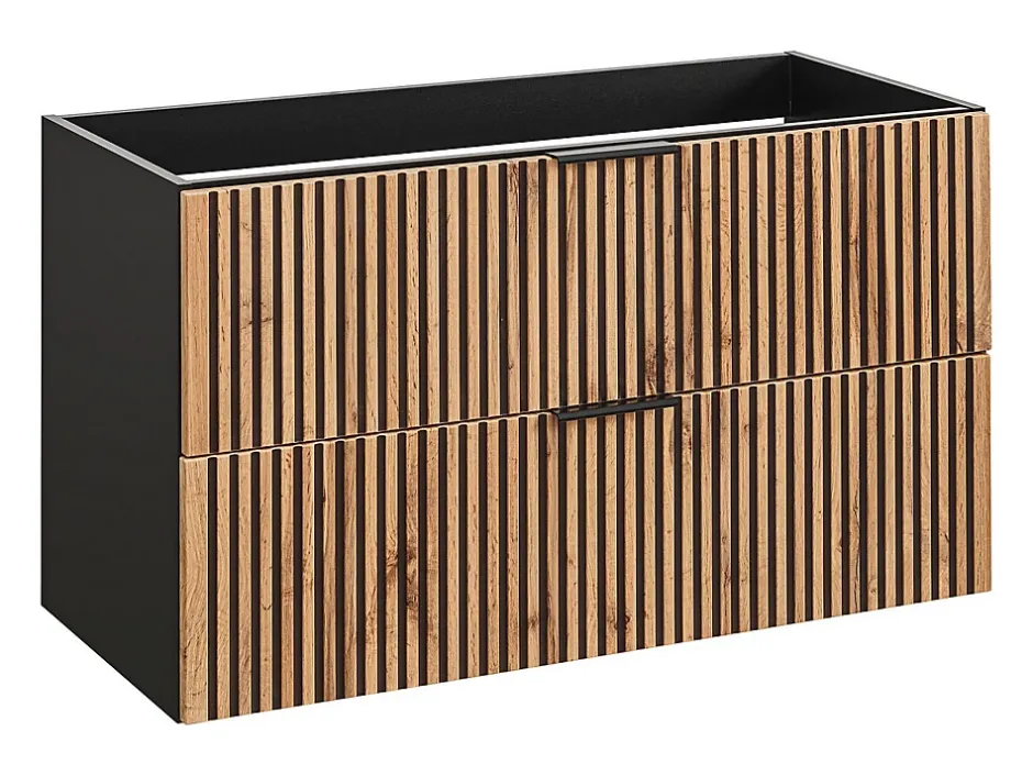 Vente-unique Meuble de salle de bain suspendu avec vasque à encastrer - Naturel clair et noir - 80 cm - MADELA