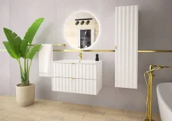 Furnidea Meuble de salle de bain sous vasque suspendu ARCOS blanc 80 cm façades rainurées
