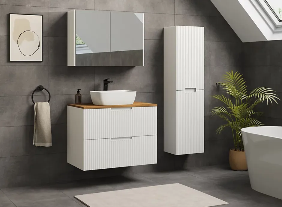 Furnidea Meuble de salle de bain suspendu sous vasque VENA blanc 80 cm* Meuble Sous Lavabo