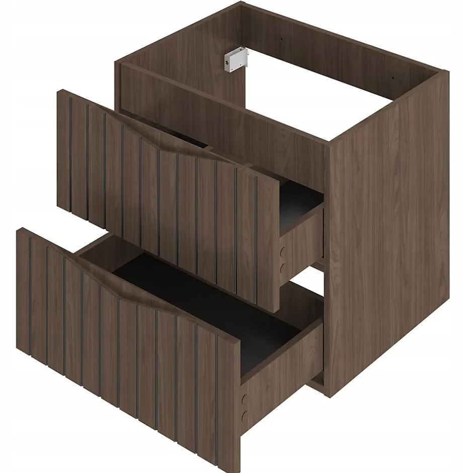 Furnidea Meuble de salle de bain sous vasque suspendu STELLA coloris noyer 60 cm façades rainurées* Meuble Sous Lavabo